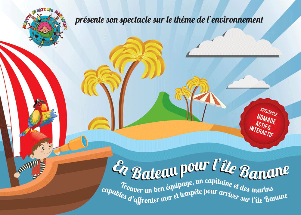 Spectacle actif et interactif pour enfants En Bateau pour l'ile Banane